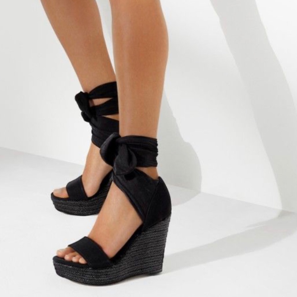 Tiam Crepe-Elastic Espadrille Wedge, Black